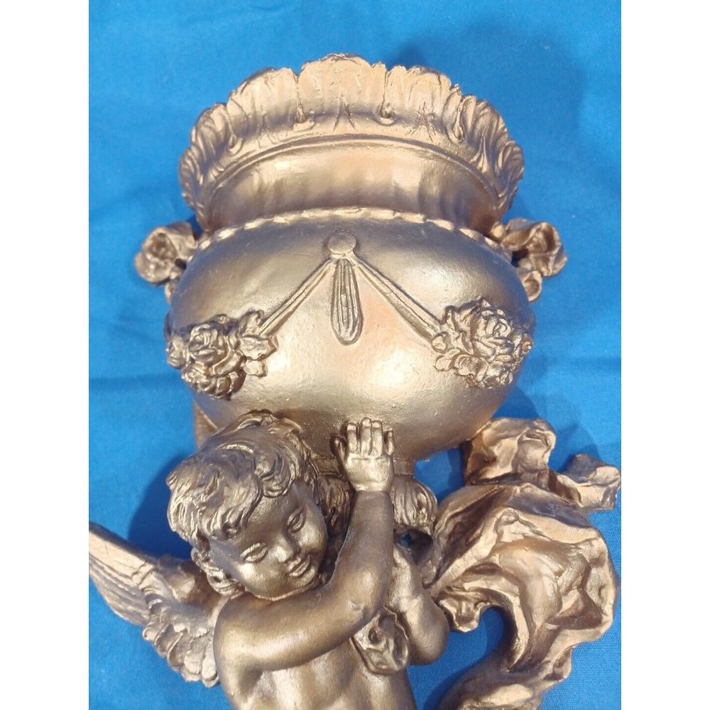 Vtg Syroco Cherub Wall Pocket Urn Rose Wall Sconce Putti Angel Planter V… - Picture 7 of 8